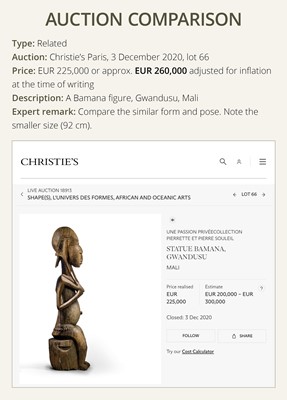 Lot 77 - AN IMPORTANT AND LARGE (192 CM) CARVED WOOD ‘MOTHER AND CHILD’ GROUP, BAMANA CULTURE, MALI, 19TH CENTURY OR EARLIER