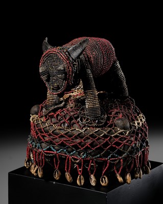 Lot 68 - A BEADED ‘GOAT’ CONTAINER AND COVER, YORUBA PEOPLE, NIGERIA