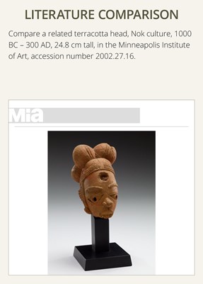 Lot 61 - A CHARMING TERRACOTTA HEAD OF A WOMAN, NOK CULTURE, NIGERIA, 500 BC – 200 AD