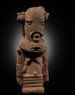 Lot 62 - A RARE TERRACOTTA BUST AND HEAD OF A MALE DEITY, NOK CULTURE, NIGERIA, 500 BC – 200 AD