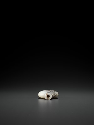 Lot 357 - A PALE GRAY JADE ‘DRAGON’ SNUFF BOTTLE, LATE QING TO EARLY REPUBLIC