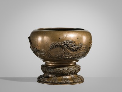 Lot 26 - NOGAWA: A BRONZE KORO WITH DRAGON AND WAVES