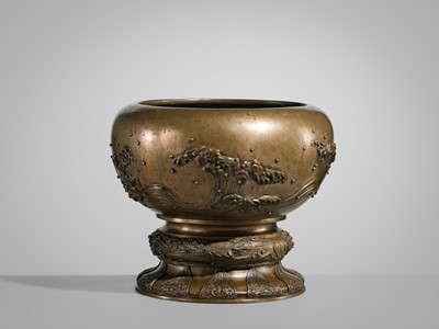 Lot 26 - NOGAWA: A BRONZE KORO WITH DRAGON AND WAVES