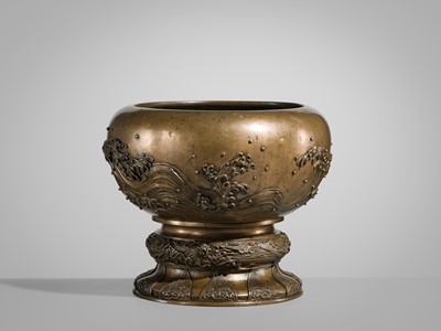 Lot 26 - NOGAWA: A BRONZE KORO WITH DRAGON AND WAVES