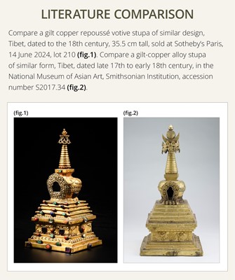 A VERY LARGE PAINTED CLAY VOTIVE STUPA WITH BUDDHA SHAKYAMUNI, 17TH-18TH CENTURY