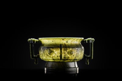 A SPINACH GREEN JADEITE GUI-FORM CENSER, LATE QING DYNASTY