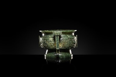 A SPINACH GREEN JADEITE GUI-FORM CENSER, LATE QING DYNASTY