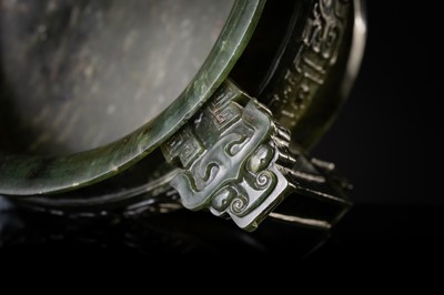 A SPINACH GREEN JADEITE GUI-FORM CENSER, LATE QING DYNASTY