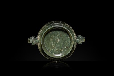 A SPINACH GREEN JADEITE GUI-FORM CENSER, LATE QING DYNASTY