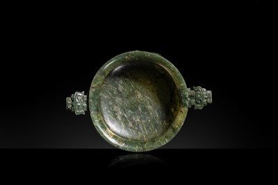 A SPINACH GREEN JADEITE GUI-FORM CENSER, LATE QING DYNASTY