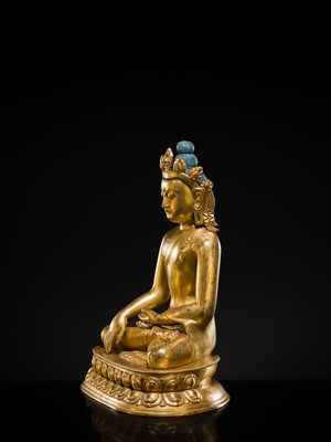 A LARGE GILT-BRONZE FIGURE OF CROWNED BUDDHA