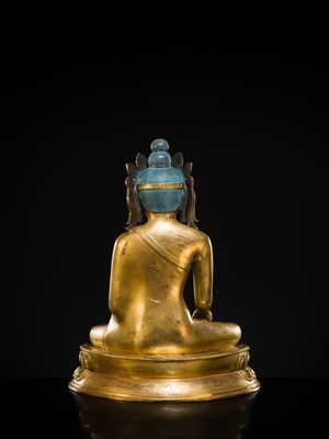 A LARGE GILT-BRONZE FIGURE OF CROWNED BUDDHA