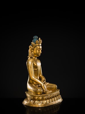 A LARGE GILT-BRONZE FIGURE OF CROWNED BUDDHA