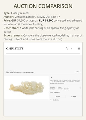 A JADE CARVING OF AN APSARA, 17TH-18TH CENTURY OR EARLIER