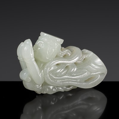 Lot 440 - A JADE CARVING OF AN APSARA, 17TH-18TH CENTURY OR EARLIER