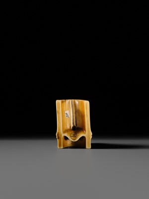 Lot 140 - HIDEMASA: A FINE OSAKA SCHOOL IVORY NETSUKE OF A SNAIL ON BAMBOO