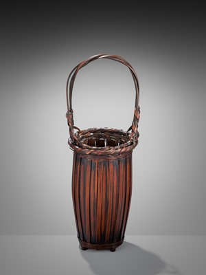 Lot 1558 - KOSUGE CHIKUDO (ATTR.): A BAMBOO AND RATTAN ‘HOTEI CHIKU’ HANAKAGO (FLOWER BASKET)