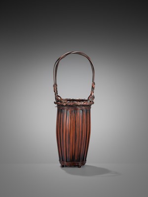 Lot 1558 - KOSUGE CHIKUDO (ATTR.): A BAMBOO AND RATTAN ‘HOTEI CHIKU’ HANAKAGO (FLOWER BASKET)