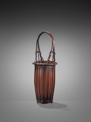 Lot 1558 - KOSUGE CHIKUDO (ATTR.): A BAMBOO AND RATTAN ‘HOTEI CHIKU’ HANAKAGO (FLOWER BASKET)