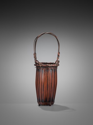 Lot 1558 - KOSUGE CHIKUDO (ATTR.): A BAMBOO AND RATTAN ‘HOTEI CHIKU’ HANAKAGO (FLOWER BASKET)