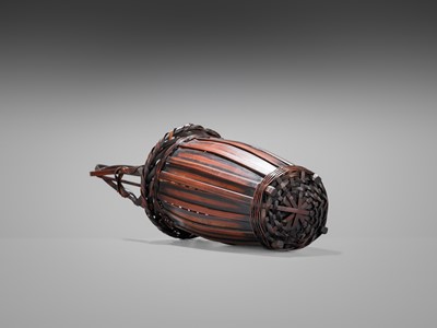 Lot 1558 - KOSUGE CHIKUDO (ATTR.): A BAMBOO AND RATTAN ‘HOTEI CHIKU’ HANAKAGO (FLOWER BASKET)