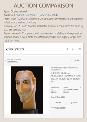 Lot 61 - A RARE ALABASTER HEAD OF A WOMAN, ANCIENT KINGDOM OF SABA