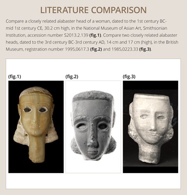 Lot 61 - A RARE ALABASTER HEAD OF A WOMAN, ANCIENT KINGDOM OF SABA