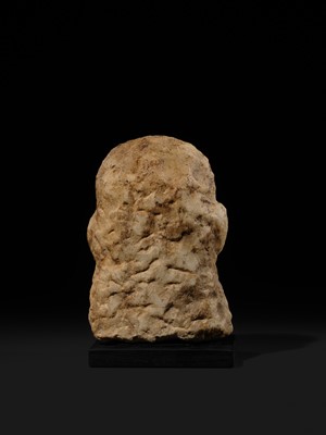 Lot 61 - A RARE ALABASTER HEAD OF A WOMAN, ANCIENT KINGDOM OF SABA