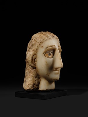 Lot 61 - A RARE ALABASTER HEAD OF A WOMAN, ANCIENT KINGDOM OF SABA