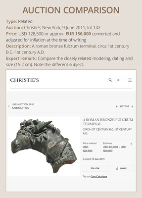 Lot 76 - A FINELY CAST ROMAN BRONZE ‘MOLOSSIAN DOG’ FULCRUM TERMINAL, MID-2ND CENTURY AD