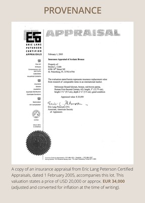 Lot 76 - A FINELY CAST ROMAN BRONZE ‘MOLOSSIAN DOG’ FULCRUM TERMINAL, MID-2ND CENTURY AD