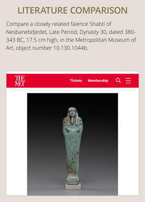 Lot 56 - A SUPERB PALE BLUE FAIENCE SHABTI OF NESBANEBDJED, DYNASTY XXX
