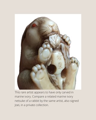 Lot 111 - JOEI: A SUPERB MARINE IVORY NETSUKE OF A RECLINING HORSE