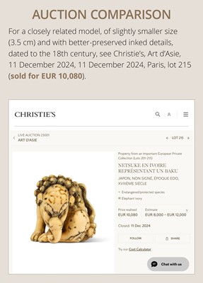 Lot 101 - A FINE IVORY NETSUKE OF A SEATED BAKU