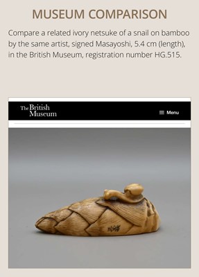 Lot 146 - MASAYOSHI: A FINE OSAKA SCHOOL IVORY NETSUKE OF A CUCUMBER AND DRAGONFLY