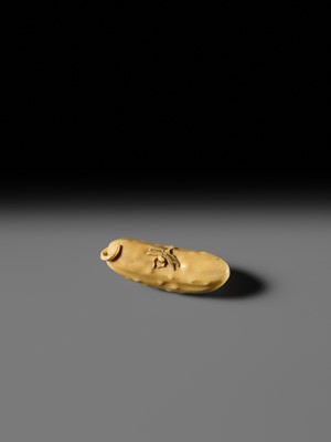 Lot 146 - MASAYOSHI: A FINE OSAKA SCHOOL IVORY NETSUKE OF A CUCUMBER AND DRAGONFLY