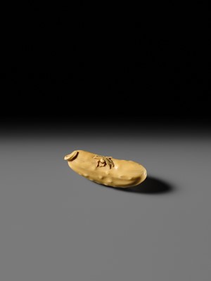 Lot 146 - MASAYOSHI: A FINE OSAKA SCHOOL IVORY NETSUKE OF A CUCUMBER AND DRAGONFLY