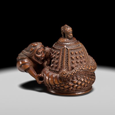 Lot 180 - TANAKA JUNTOKU MINKO: A SUPERB WOOD NETSUKE OF KIYOHIME