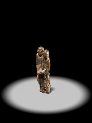 Lot 91 - A SAISHIKI NETSUKE OF KANZAN AND JITTOKU, ATTRIBUTED YOSHIMURA SHUZAN