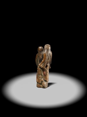 Lot 91 - A SAISHIKI NETSUKE OF KANZAN AND JITTOKU, ATTRIBUTED YOSHIMURA SHUZAN