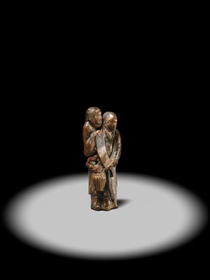 Lot 91 - A SAISHIKI NETSUKE OF KANZAN AND JITTOKU, ATTRIBUTED YOSHIMURA SHUZAN