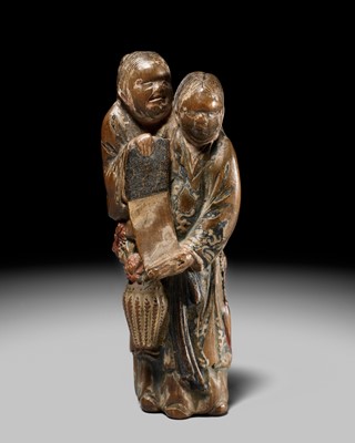 Lot 91 - A SAISHIKI NETSUKE OF KANZAN AND JITTOKU, ATTRIBUTED YOSHIMURA SHUZAN