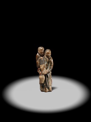 Lot 91 - A SAISHIKI NETSUKE OF KANZAN AND JITTOKU, ATTRIBUTED YOSHIMURA SHUZAN