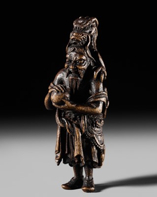 Lot 254 - AN EXQUISITE MINIATURE BAMBOO NETSUKE OF RYUJIN