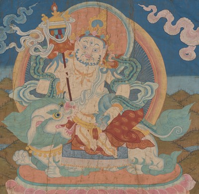 Lot 61 - A FINE THANGKA DEPICTING THE BON DEITY NAMTOSE