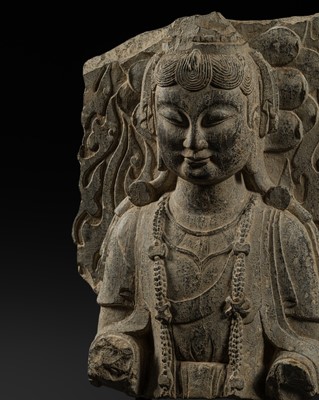 Lot 345 - A LIMESTONE STELE OF A BODHISATTVA, QINGZHOU STYLE, EASTERN WEI DYNASTY