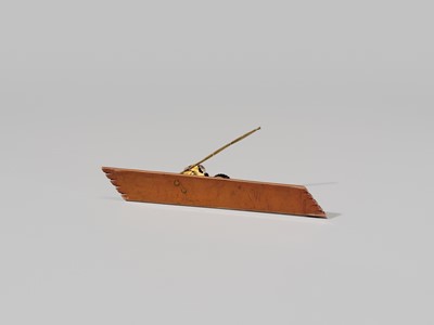 Lot 40 - SHOZUI: A FINE HAMANO SCHOOL MIXED-METAL BUNCHIN (PAPERWEIGHT) OF A FISHERMAN ON A FLOAT