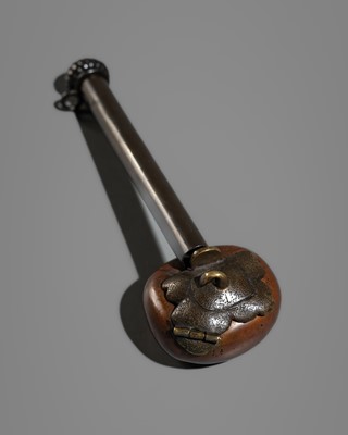 Lot 250 - AN UNUSUAL BRONZE ‘PERSIMMON’ YATATE (PORTABLE WRITING SET)