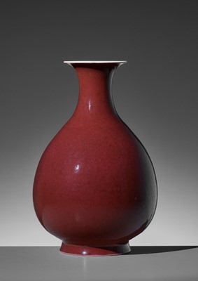 Lot 257 - A COPPER-RED VASE, YUHUCHUNPING, QIANLONG MARK AND PERIOD