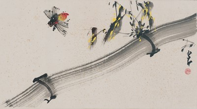 Lot 818 - ZHAO SHAO ANG: A PAINTING OF A BEATLE AND BAMBOO, c. 1950s